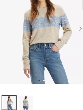 Levi’s Beige and Light Blue SnowflakePatterned Crewneck Sweater